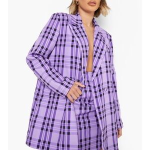 Purple Plaid Double-Breasted Blazer Jacket & matching mini skirt